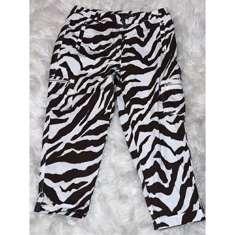 Chico's Brown & White Animal  Print Cropped Pants Capris Size 12